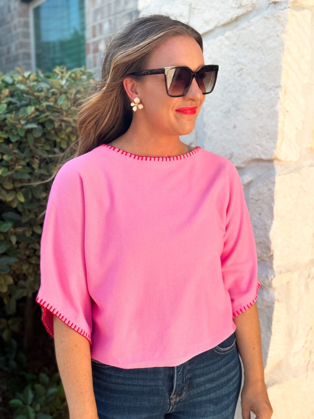 Entro Women’s Pink Boatneck Short Sleeve Top